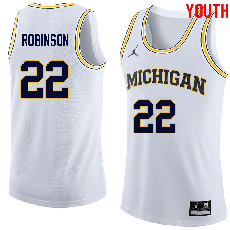 Youth #22 Duncan Robinson Michigan Wolverines College Basketball Jerseys Sale-White